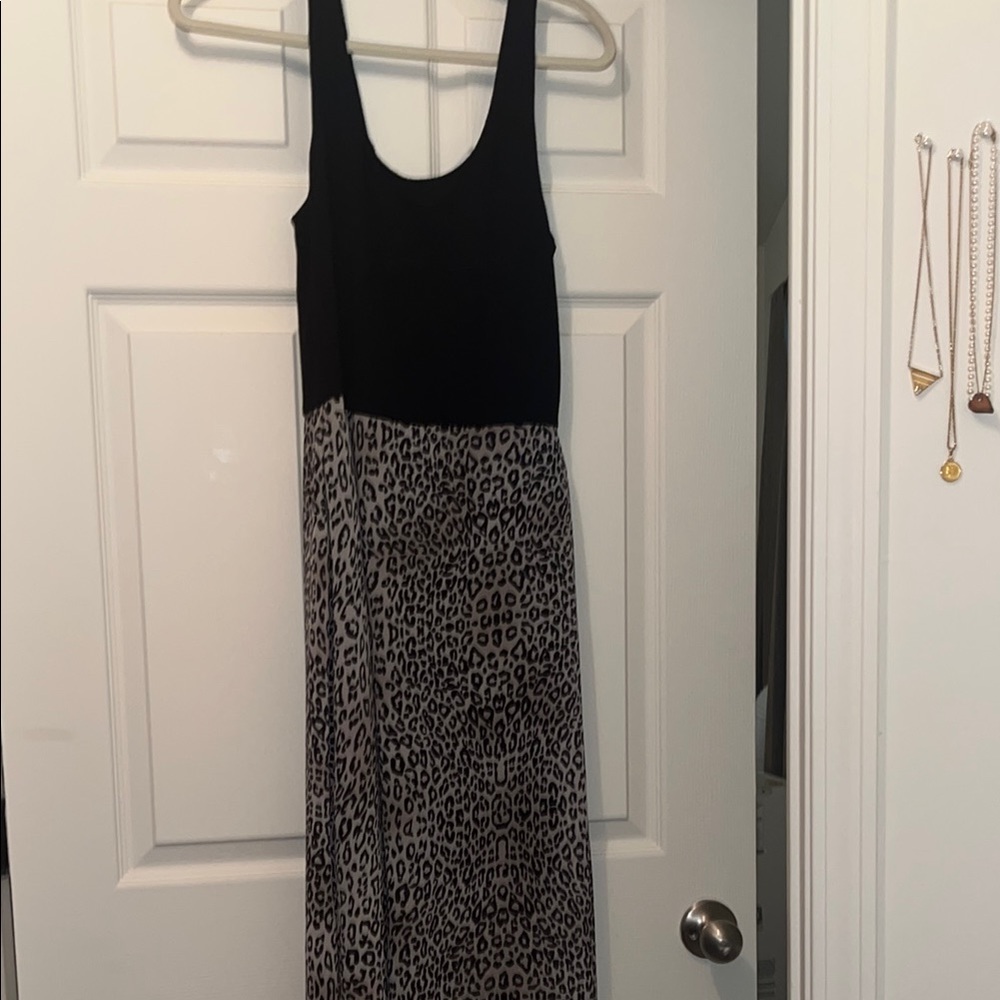 Black and Leopard Print Maxi Dress Vince Camino Small